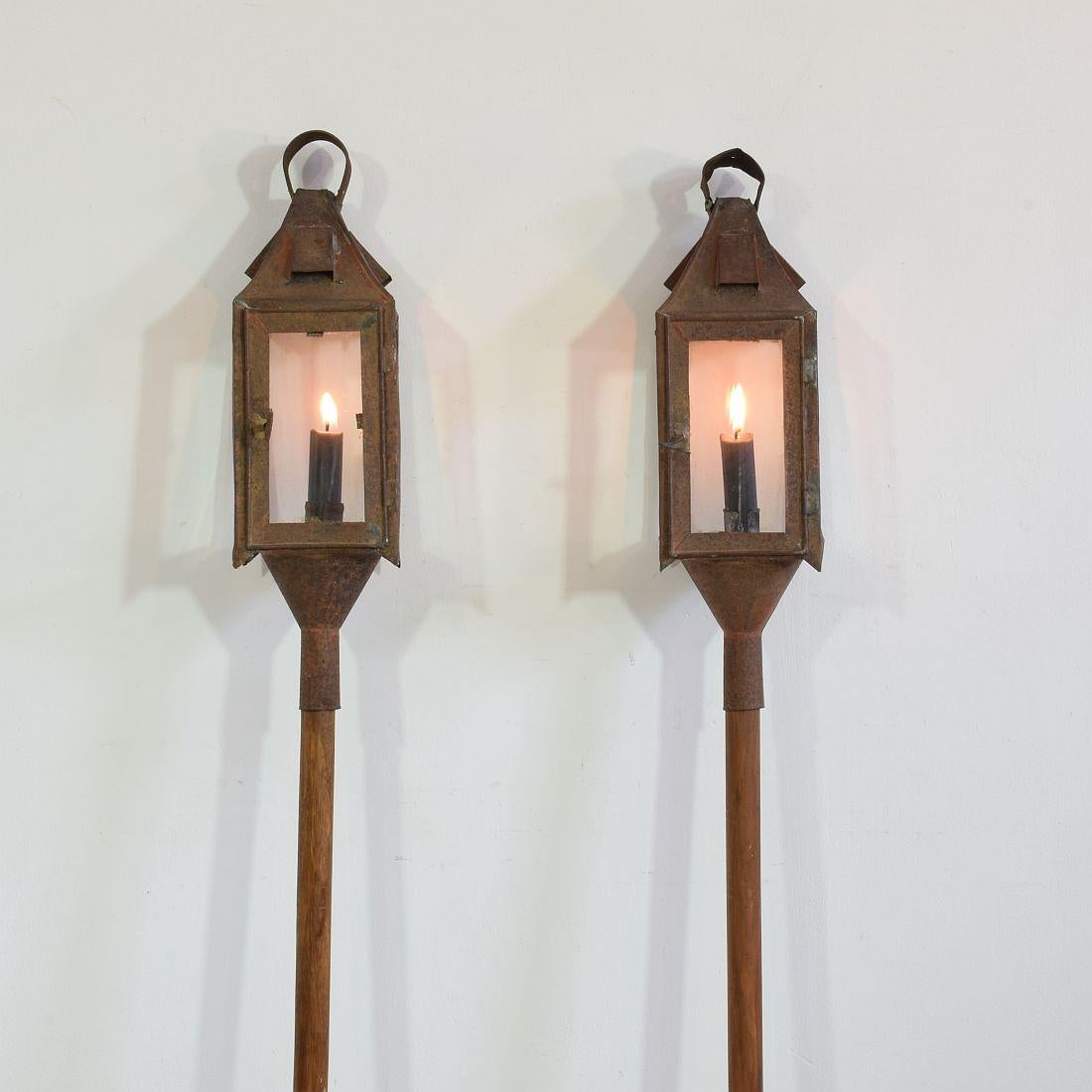 French Provincial Pair of French 19th Century Iron Procession Lanterns