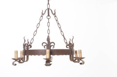 Pair of French 19th Century Iron Six-Light Chandeliers