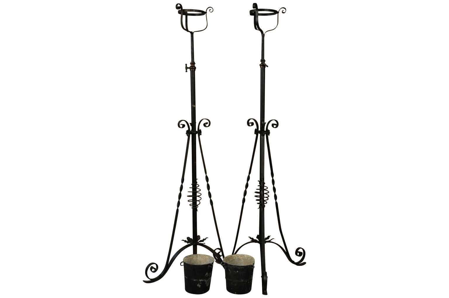 Painted Pair of French 19th Century Iron Torcheres, Floor Standing Candelabras