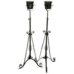 Antique Pair of French 19th Century Iron Torcheres, Floor Standing Candelabras