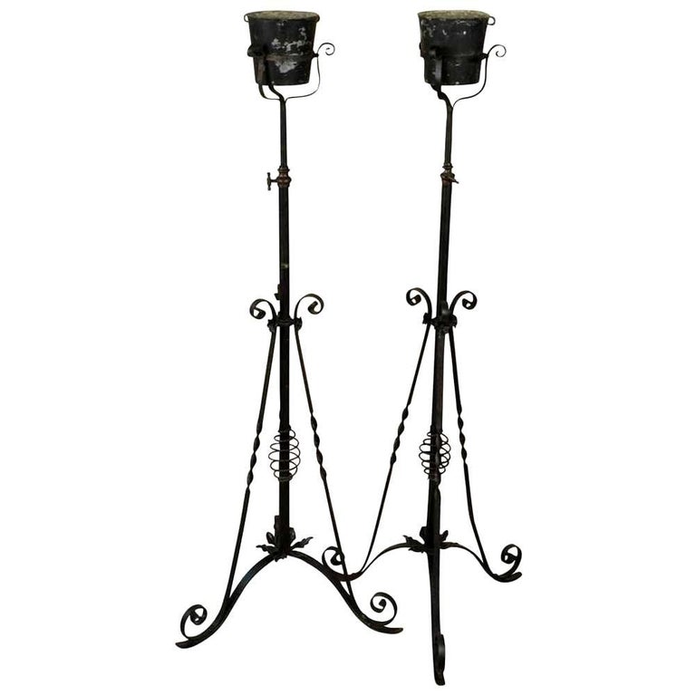Pair Of French 19th Century Iron Torcheres Floor Standing Candelabras