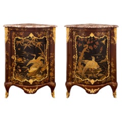 Pair of French 19th Century Japanese Lacquer and Marble Encoignure Cabinets