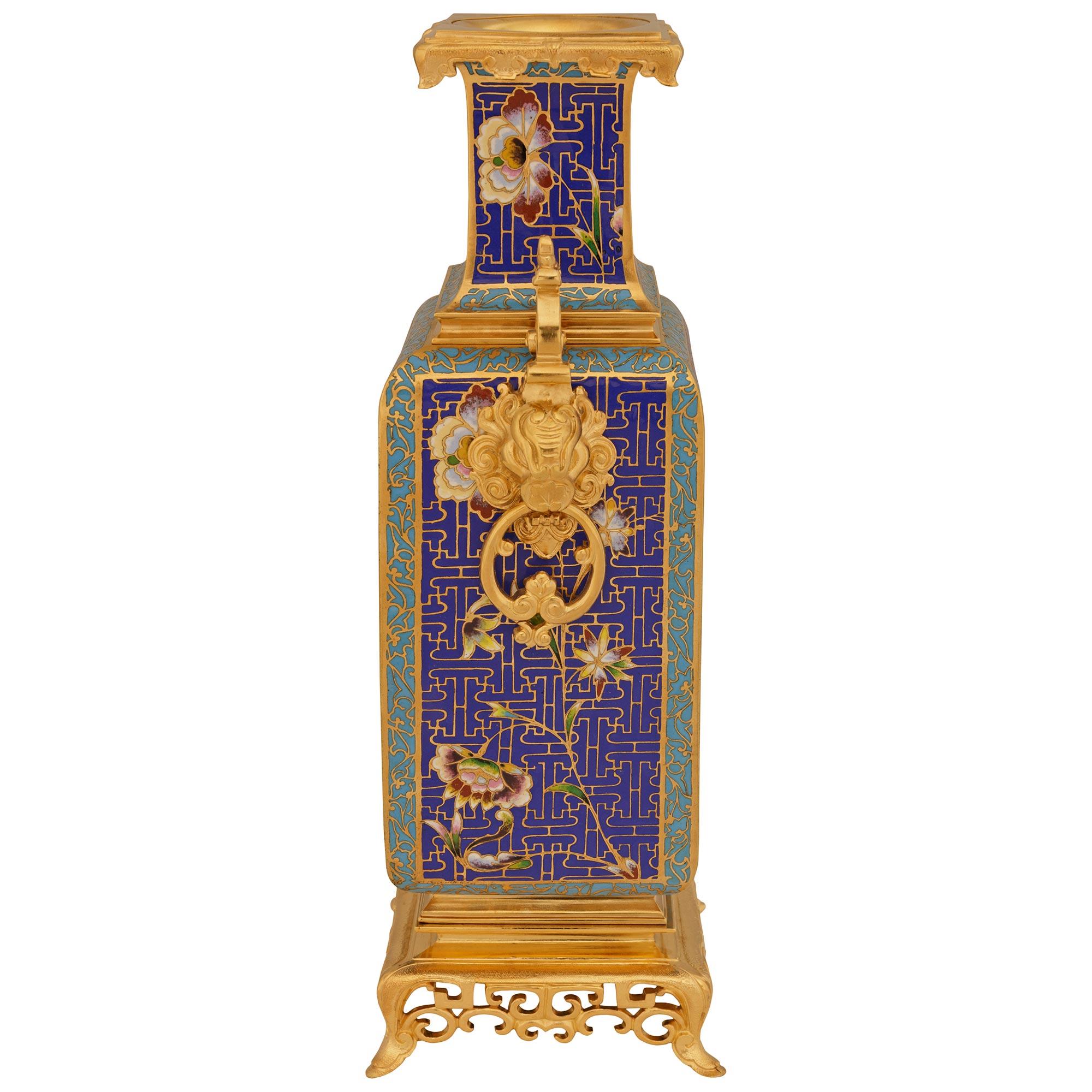 Francese coppia di vasi francesi Japonisme st. Cloisonné e Ormolu del XIX secolo in vendita