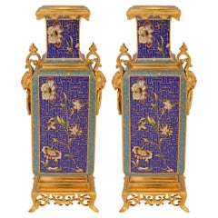 Antique pair of French 19th century Japonisme st. Cloisonné and Ormolu vases