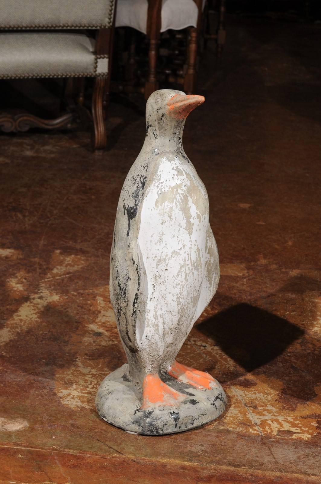 Painted Pair of French 19th Century Lifesize Penguin Sculptures with Weathered Finish