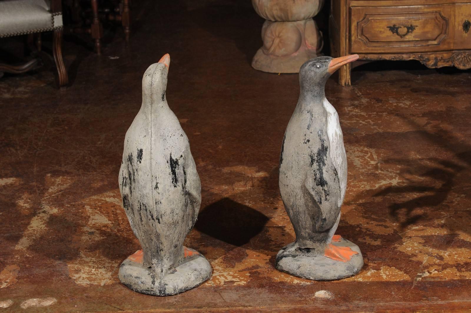 Pair of French 19th Century Lifesize Penguin Sculptures with Weathered Finish 1