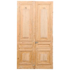 Antique Pair of French 19th Century Linenfold Carved Wood Doors