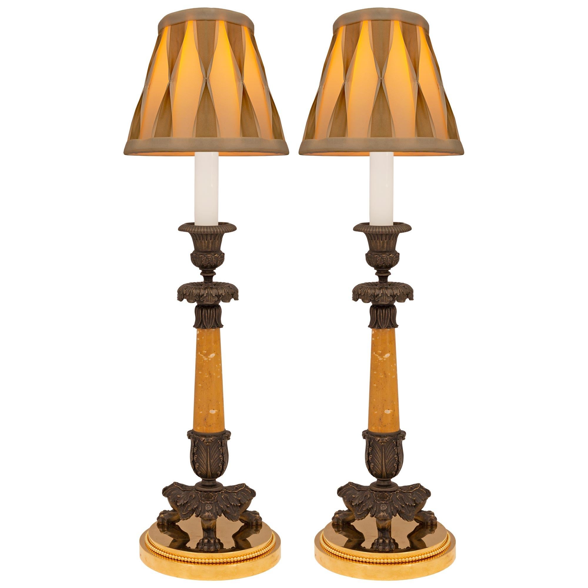 Pair Of French 19th Century Louis Philippe Period Bronze And Marble Lamps For Sale 3