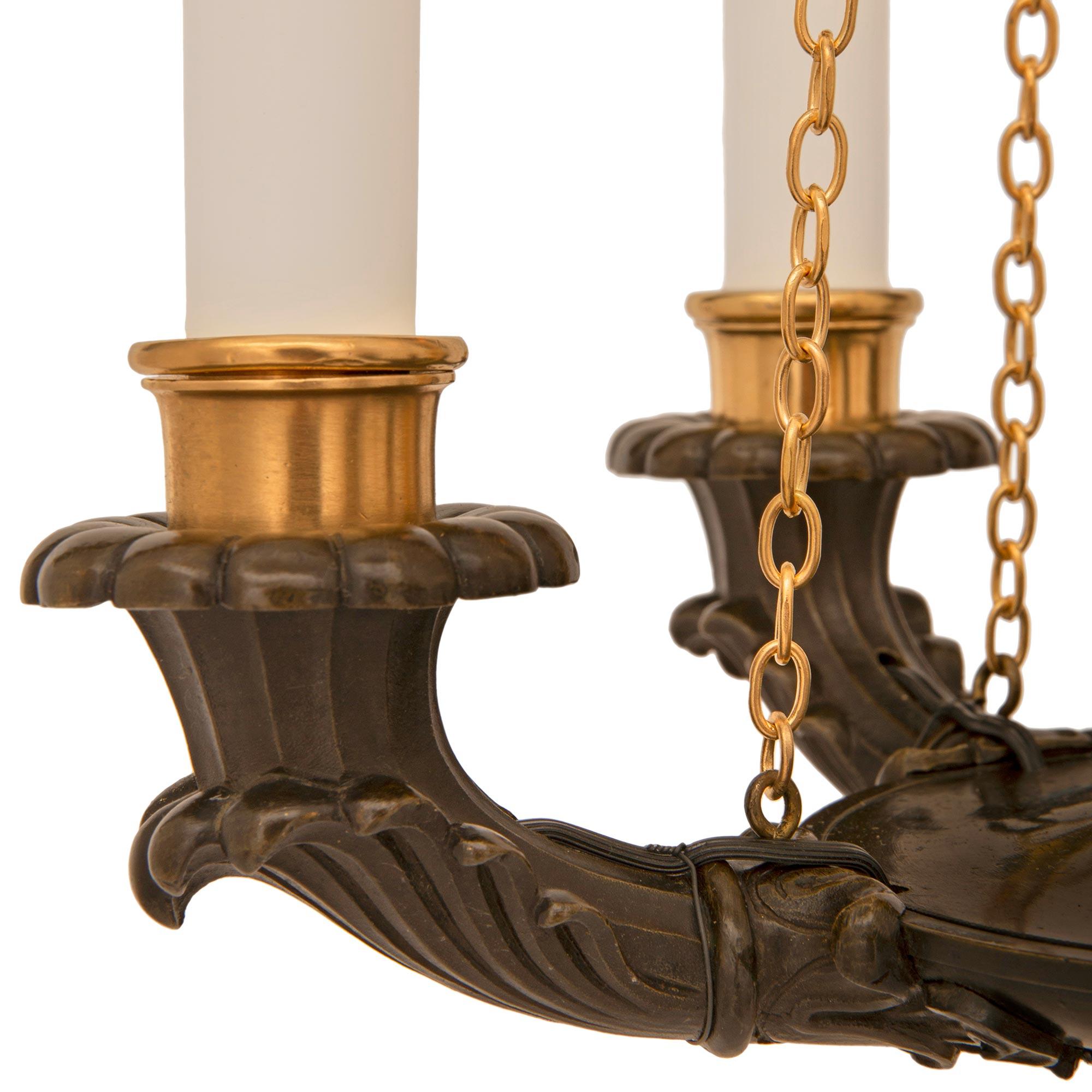 Pair Of French 19th Century Louis Philippe Period Bronze And Ormolu Chandeliers For Sale 1