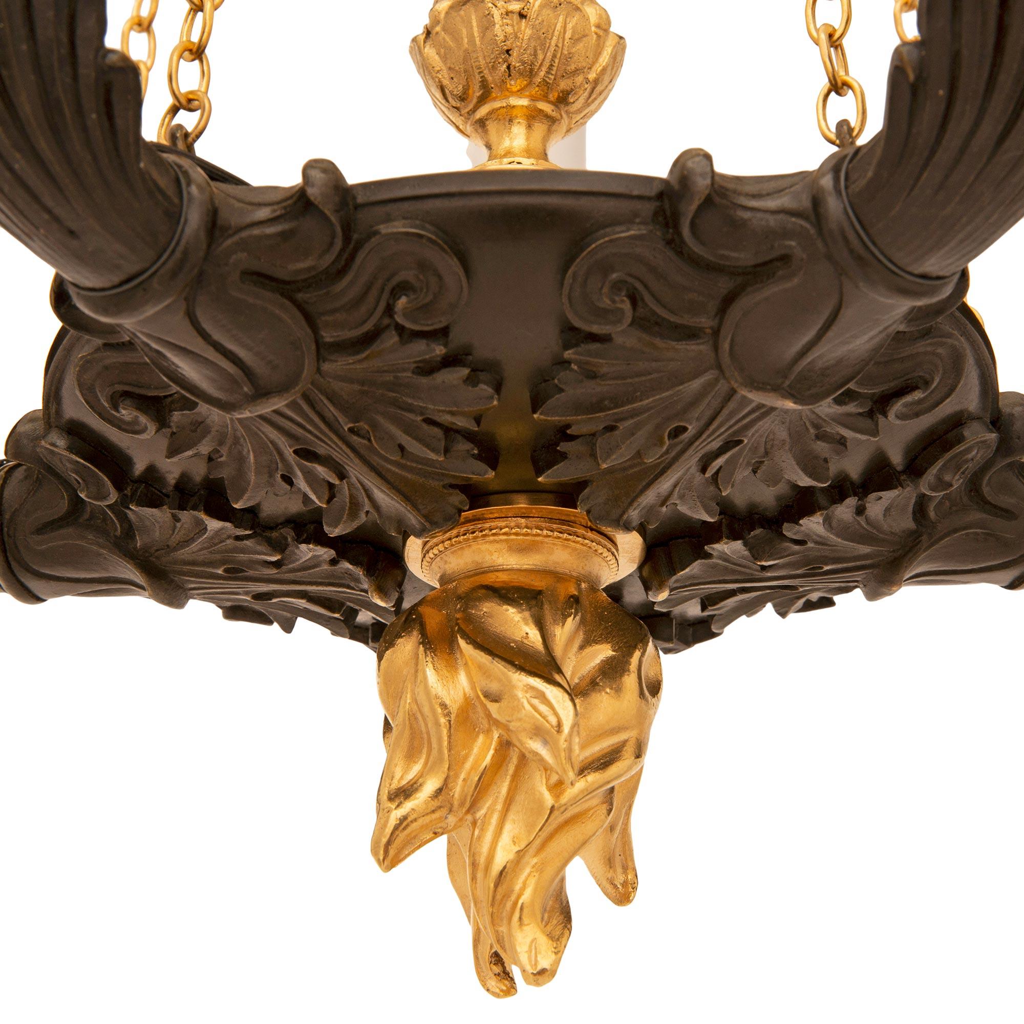 Pair Of French 19th Century Louis Philippe Period Bronze And Ormolu Chandeliers For Sale 2