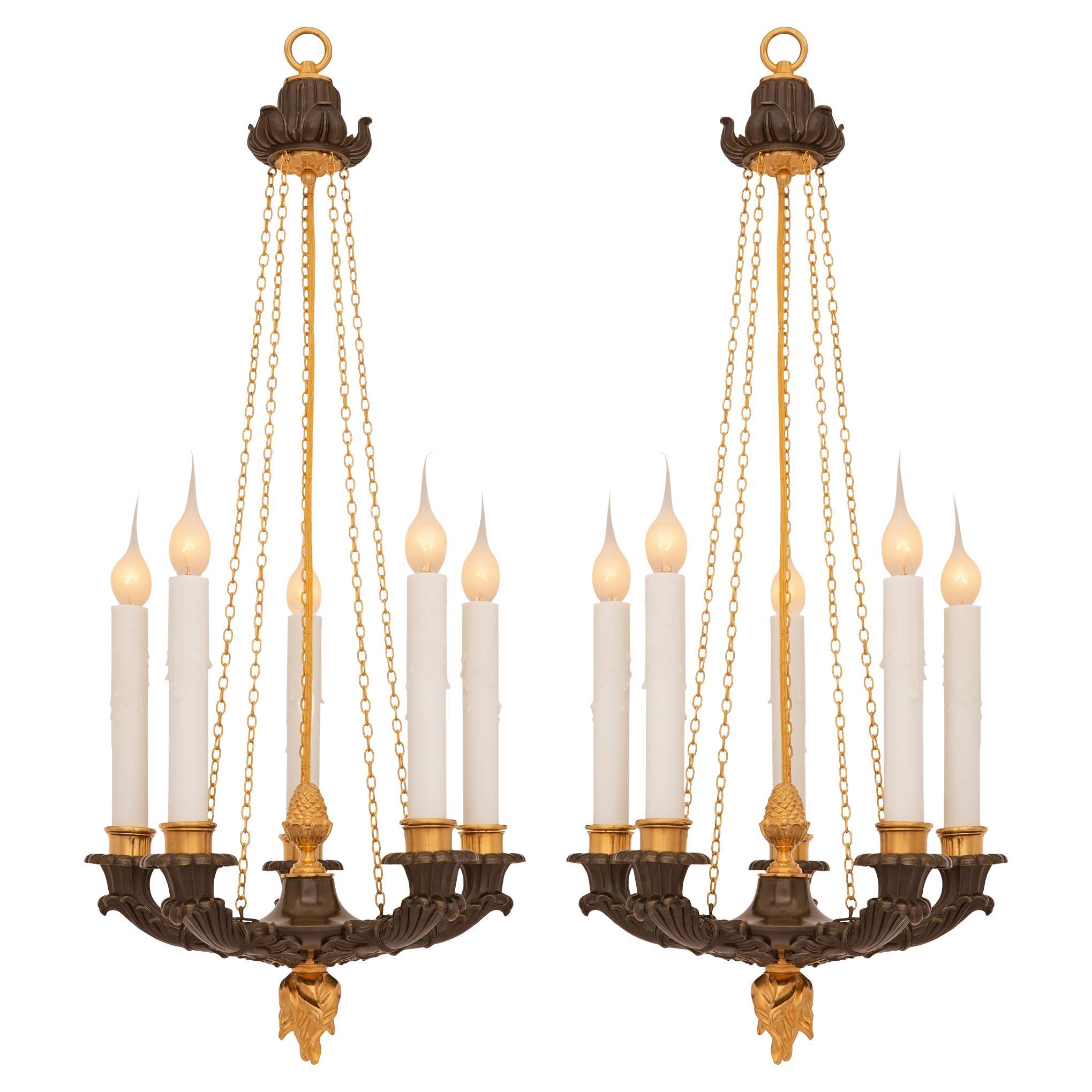 Pair Of French 19th Century Louis Philippe Period Bronze And Ormolu Chandeliers