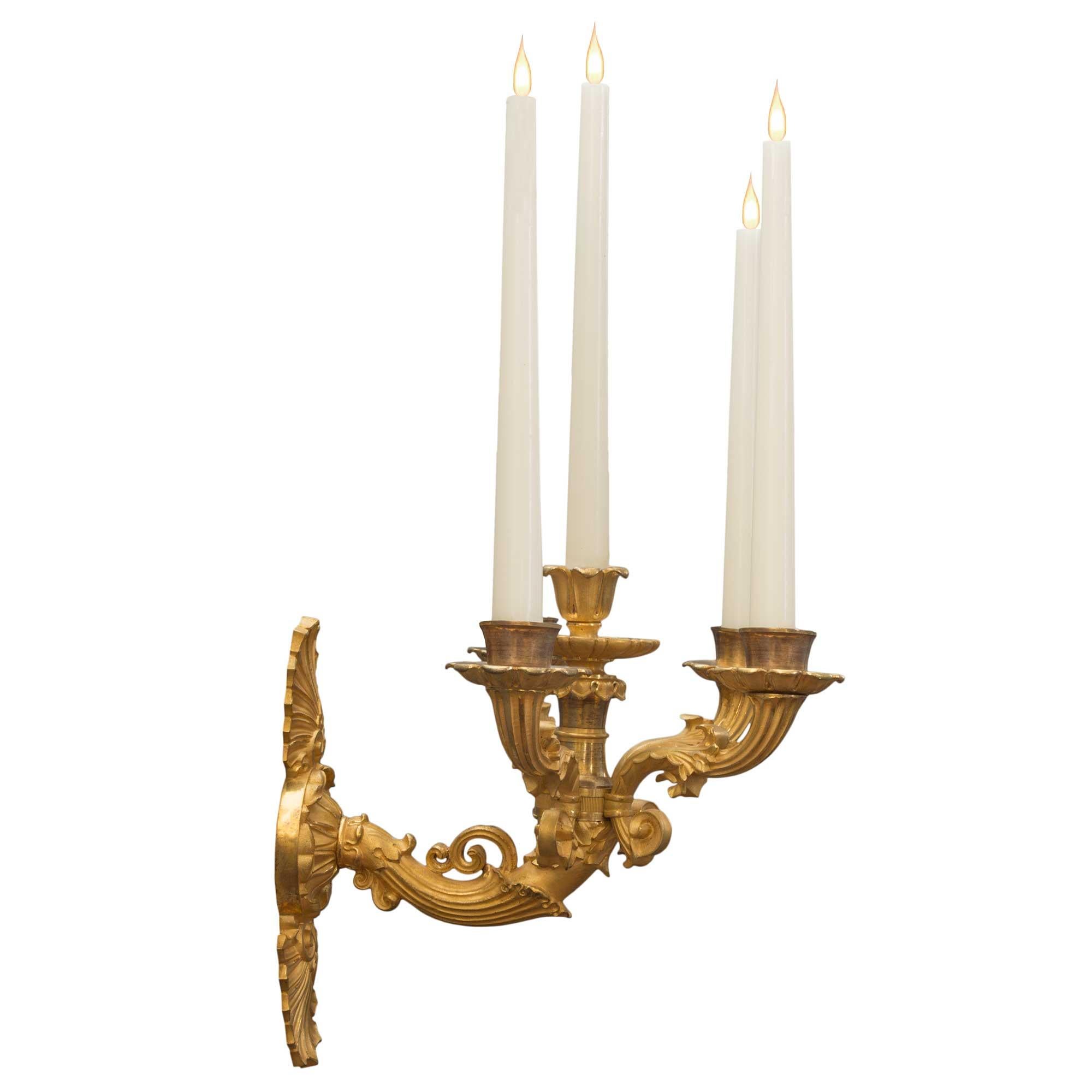 Pair of French 19th Century Louis Philippe St. Ormolu Sconces For Sale 1