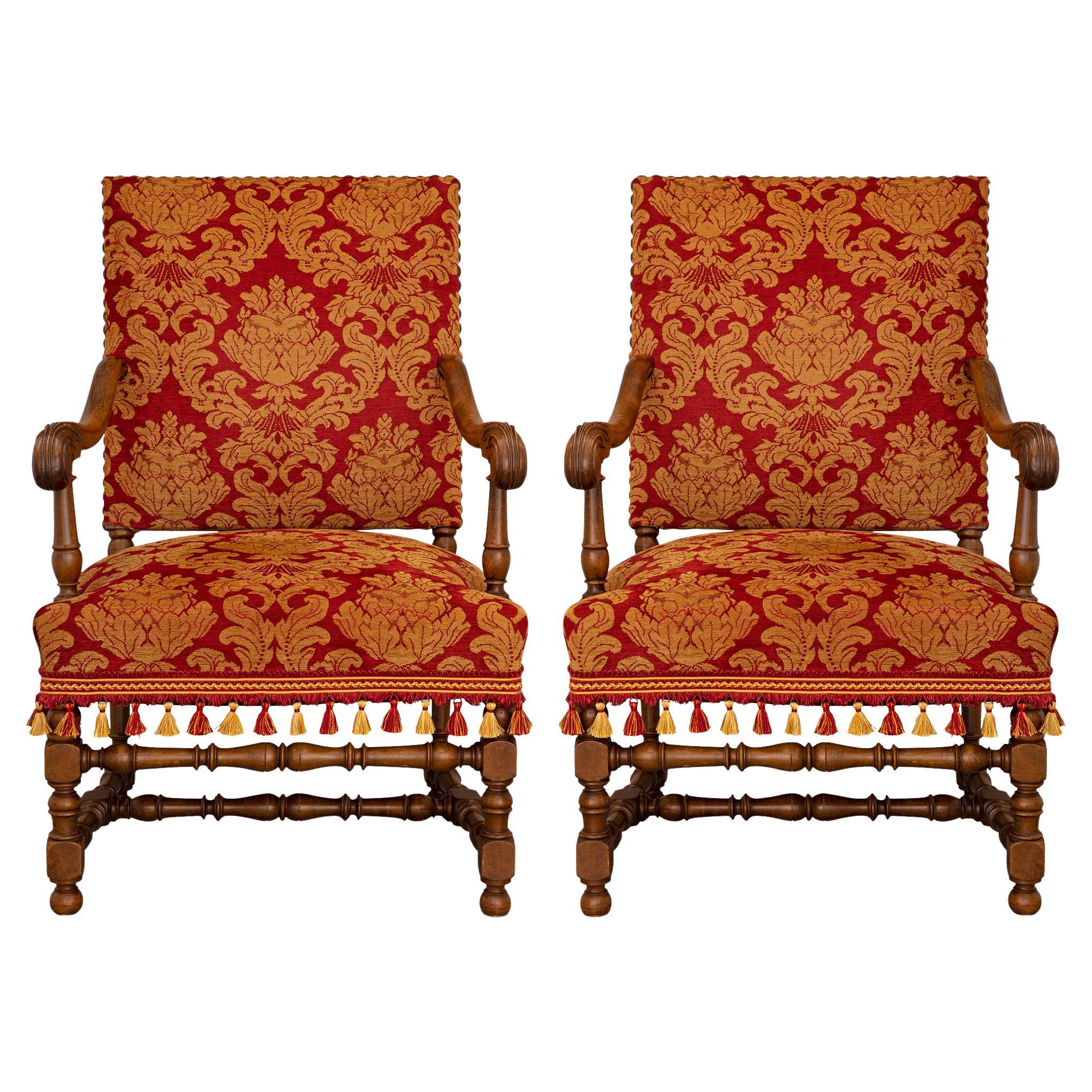Pair Of French 19th Century Louis XIII St. Oak Armchairs For Sale