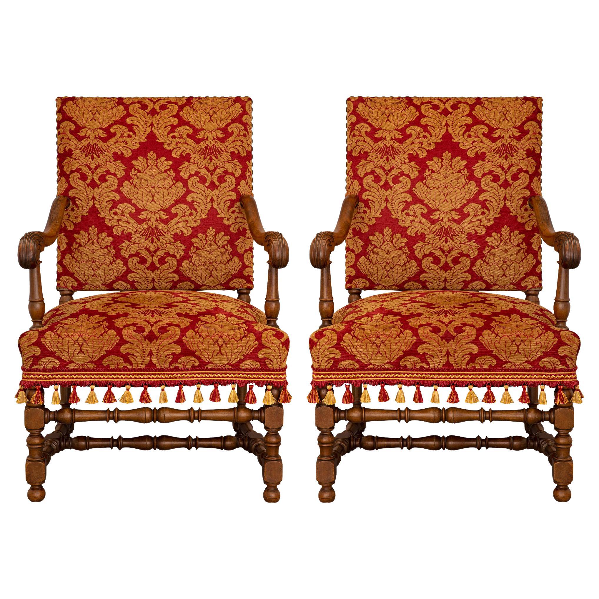 Pair Of French 19th Century Louis XIII St. Oak Armchairs For Sale