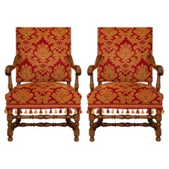 Antique Pair Of French 19th Century Louis XIII St. Oak Armchairs