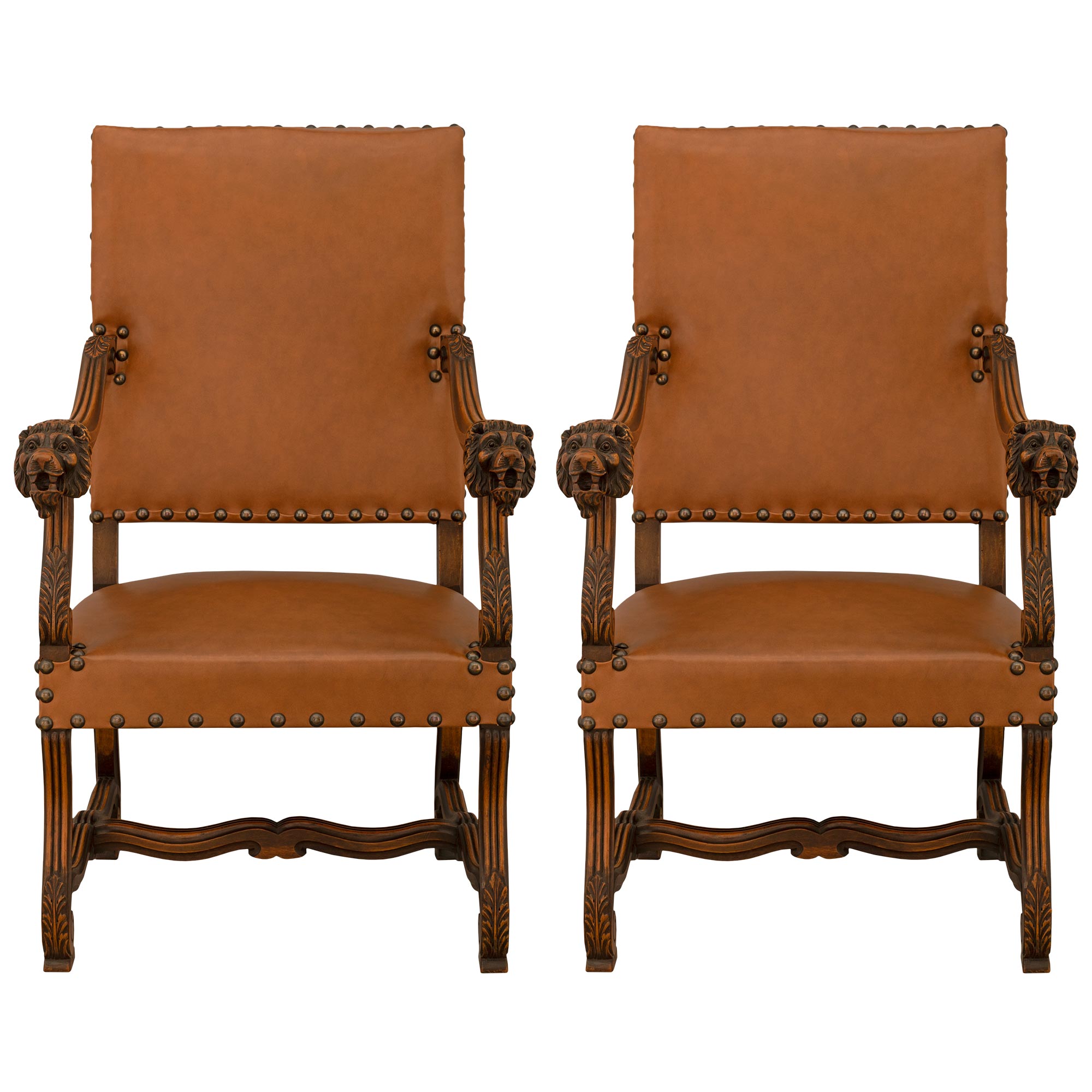 Pair of French 19th Century Louis XIII St. Os De Mouton Oak Armchairs For Sale