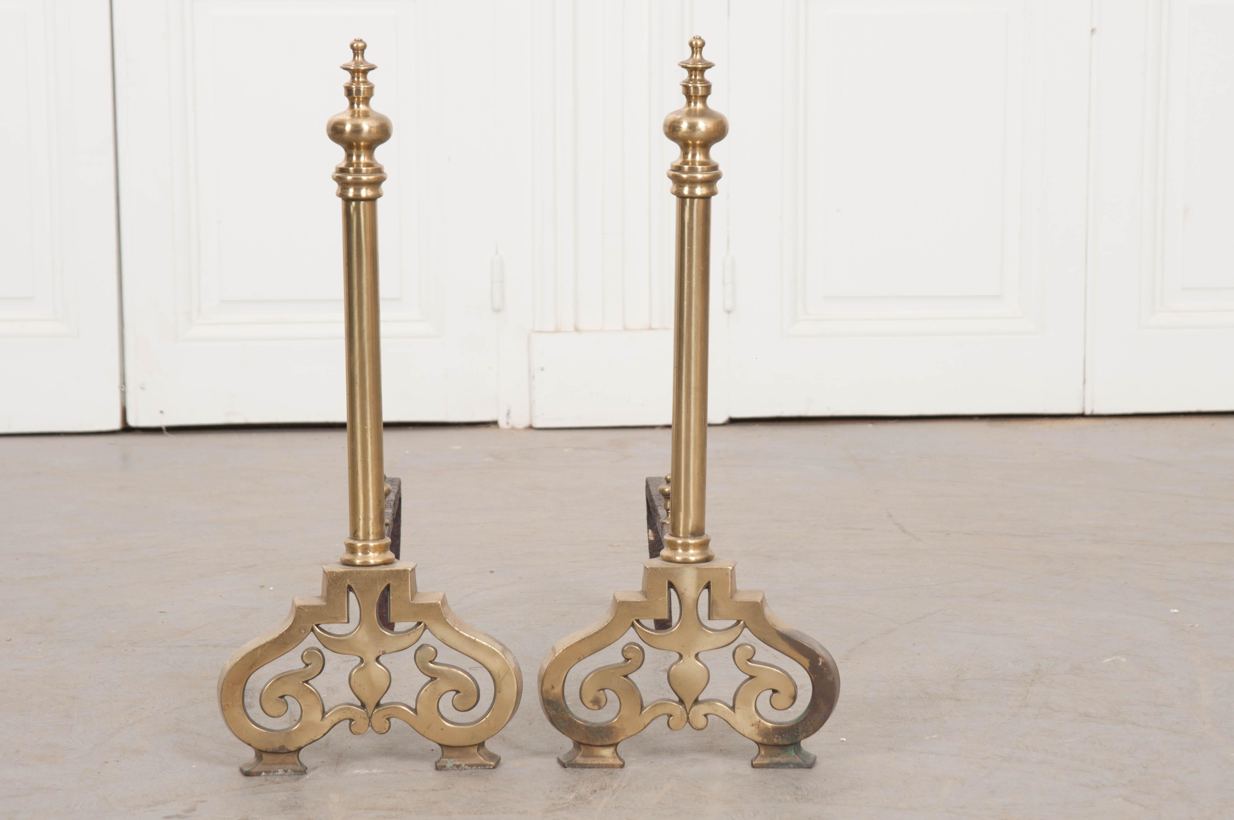 Pair of French 19th Century Louis XIII-Style Iron and Brass Chenets 4