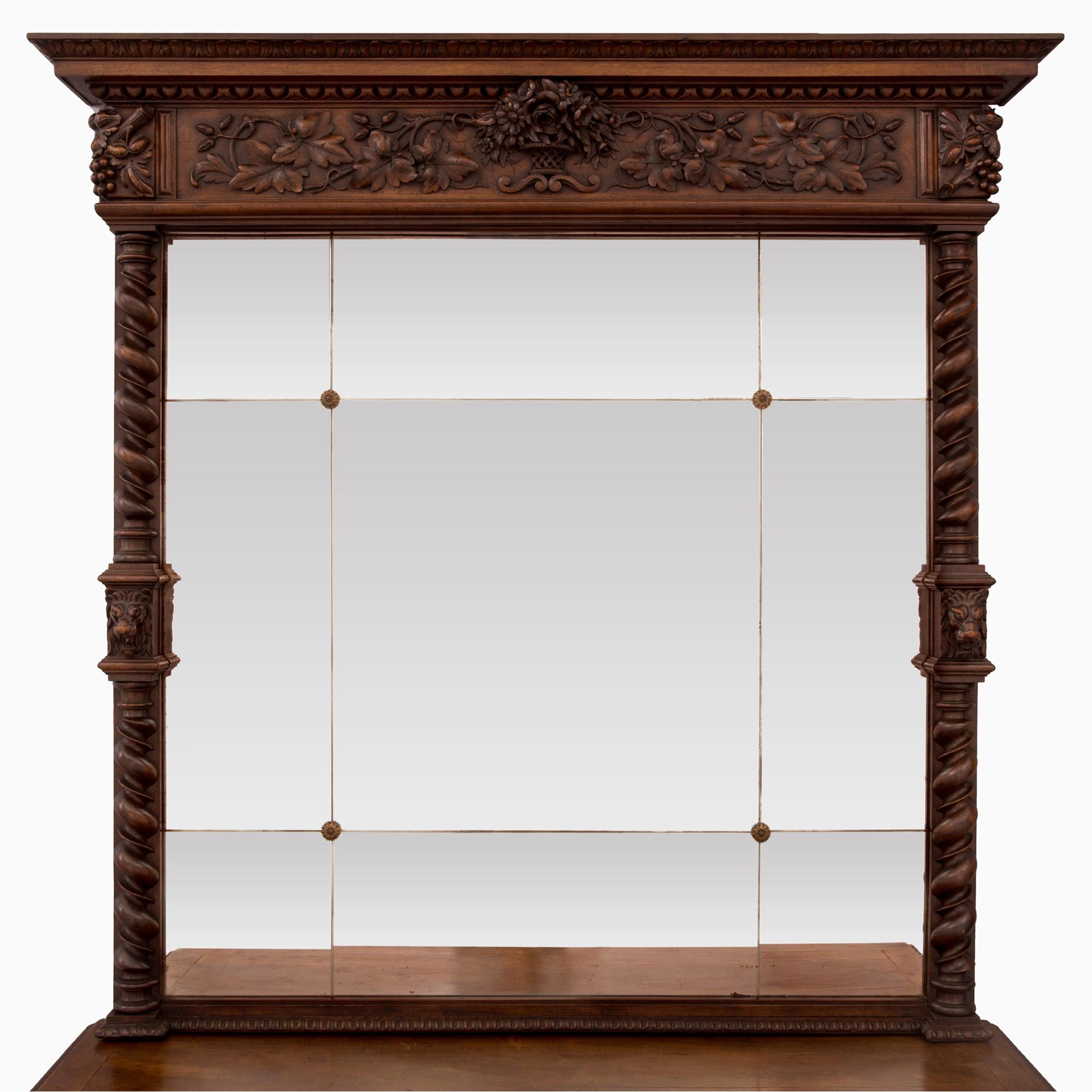 Pair of French 19th Century Louis XIII Style Walnut and Mirror Buffets For Sale 2