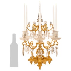 Pair of French 19th Century Louis XIV St. Ormolu and Crystal Candelabras