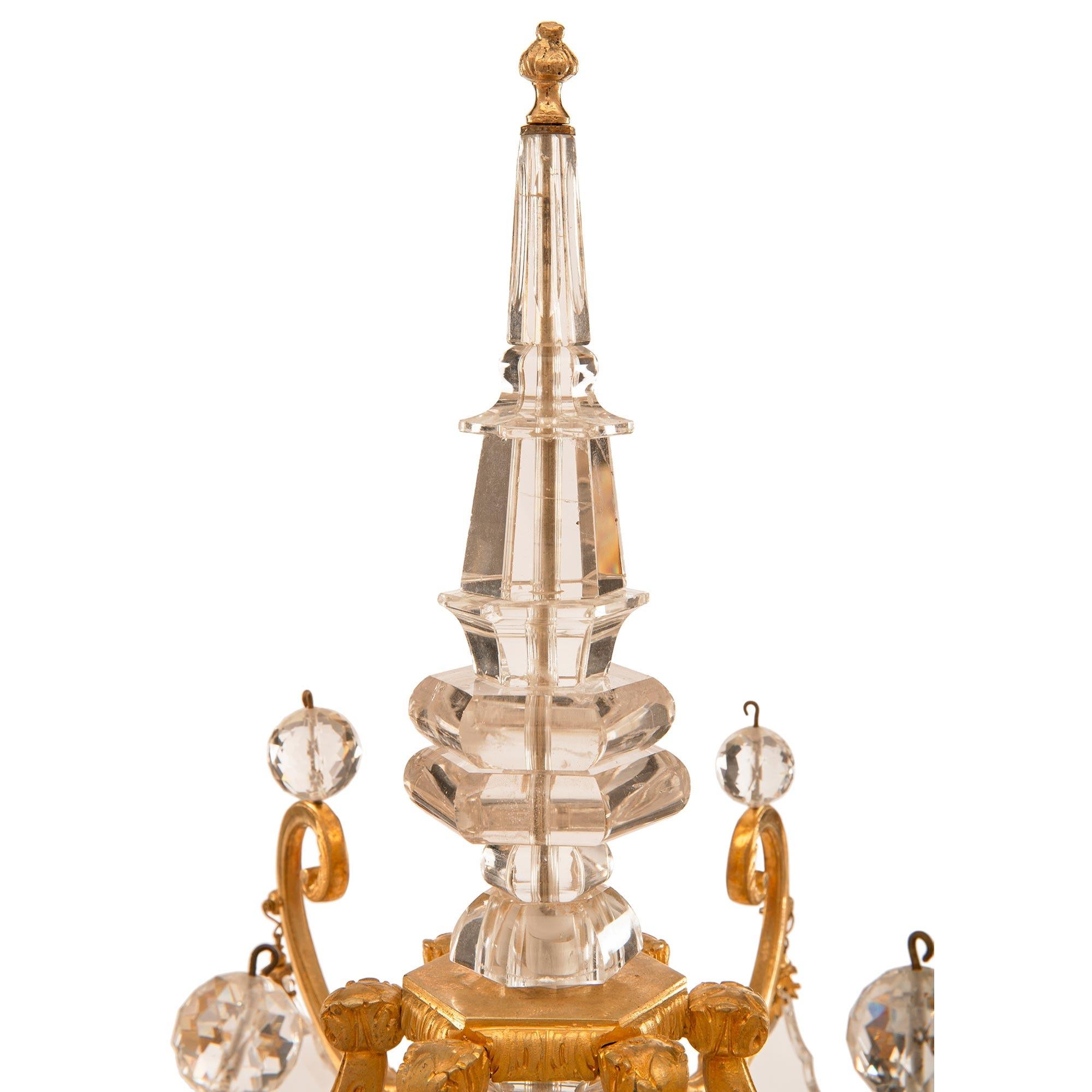 Pair of French 19th Century Louis XIV St. Ormolu and Crystal Candelabras In Good Condition For Sale In West Palm Beach, FL