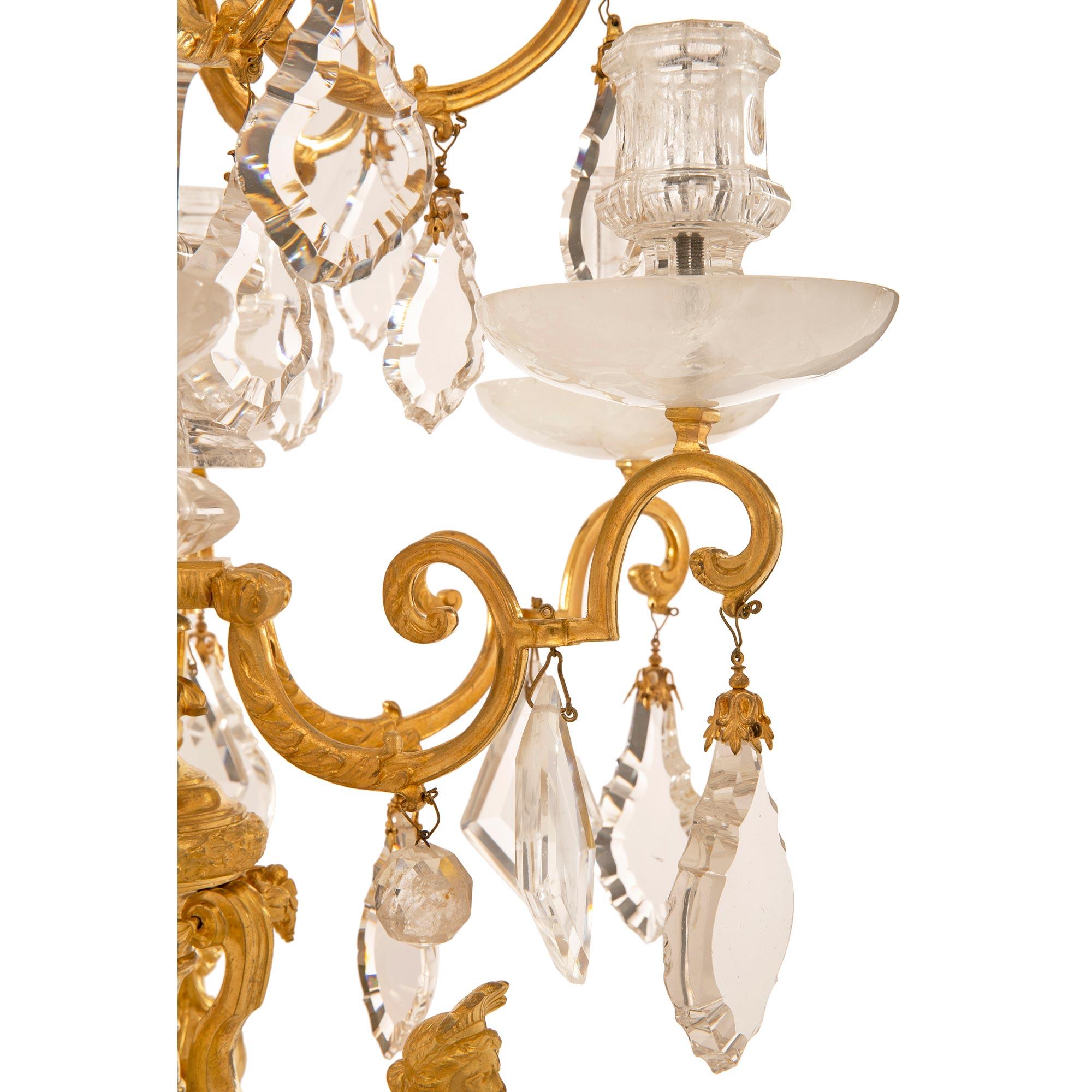 Pair of French 19th Century Louis XIV St. Ormolu and Crystal Candelabras For Sale 2