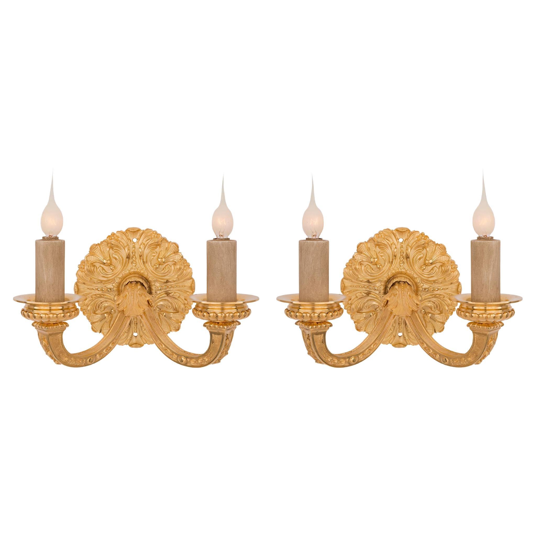 Pair of French 19th Century Louis XIV St. Ormolu Sconces