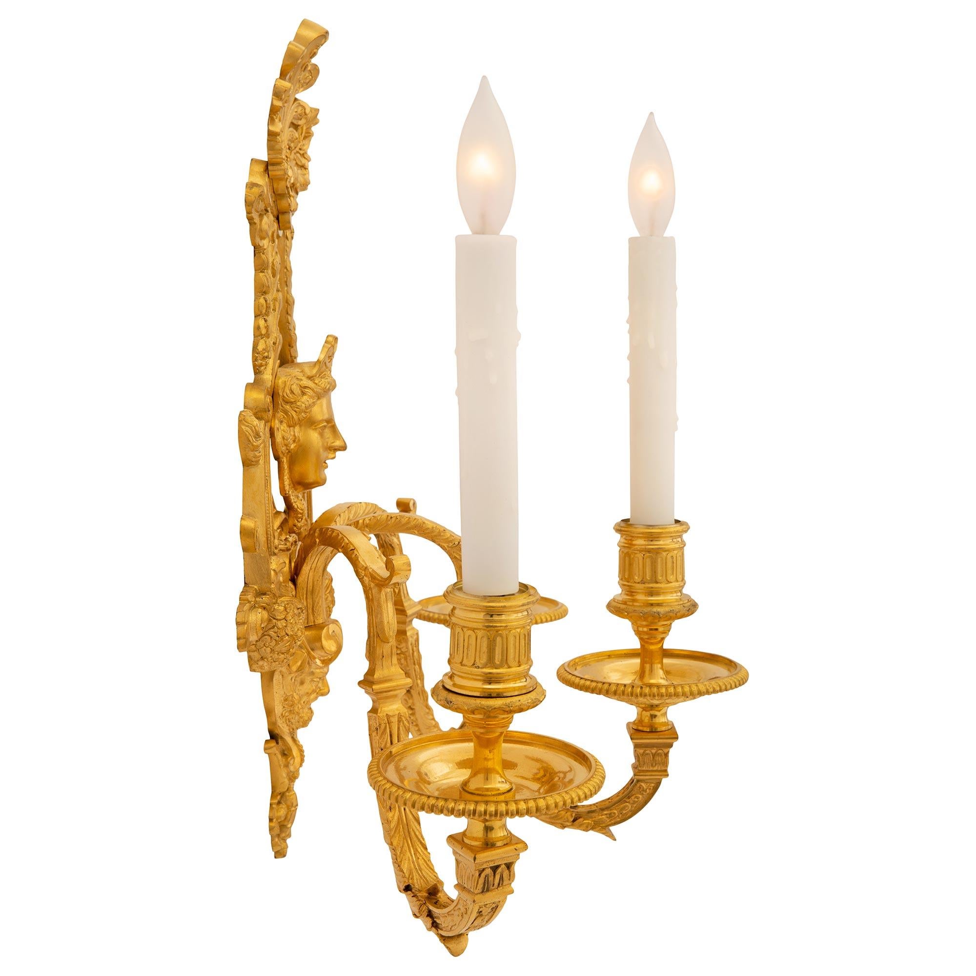 Pair of French 19th Century Louis XIV Style Ormolu Three Arm Sconces In Good Condition For Sale In West Palm Beach, FL