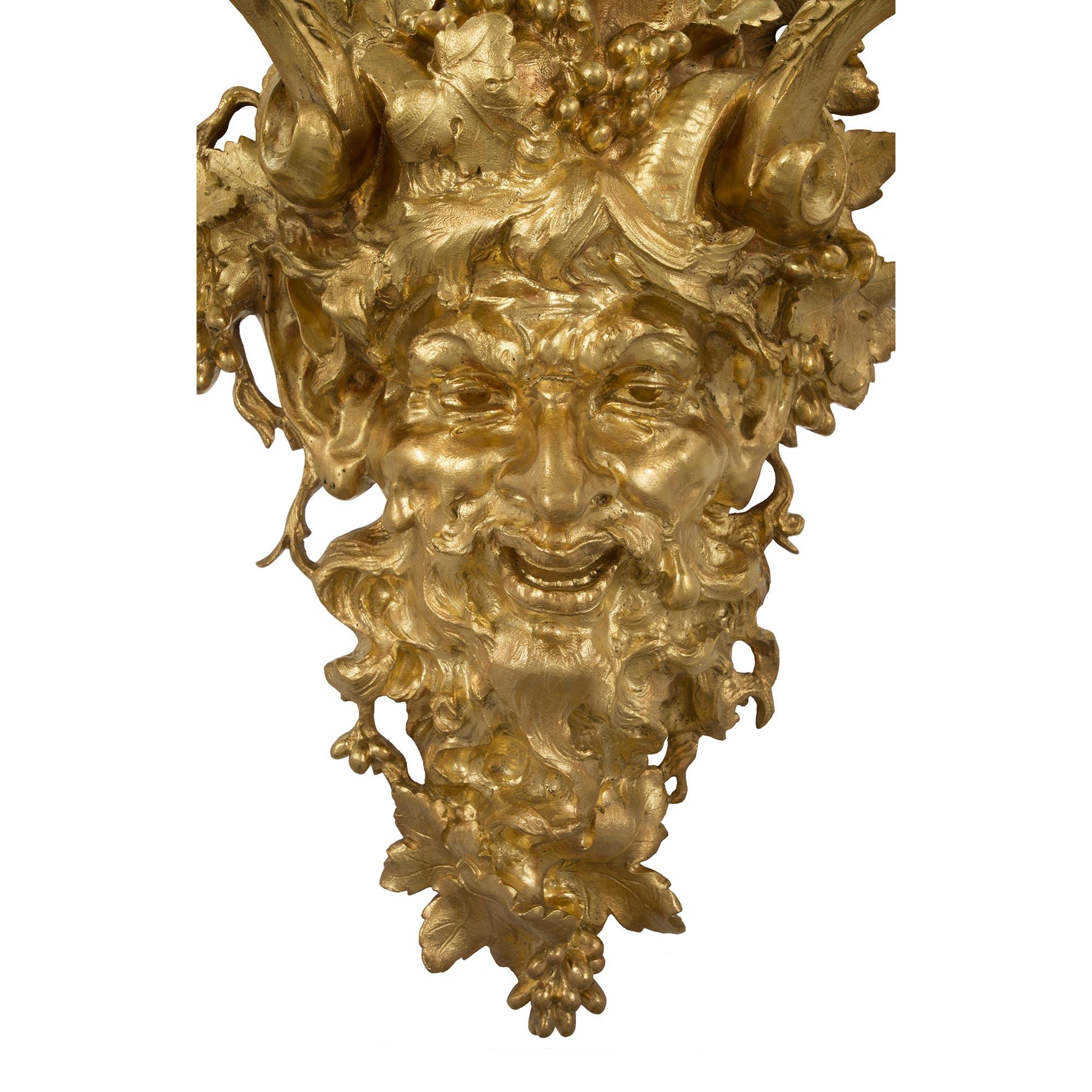 Pair of French 19th Century Louis XIV Style Ormolu Three-Arm Sconces For Sale 1