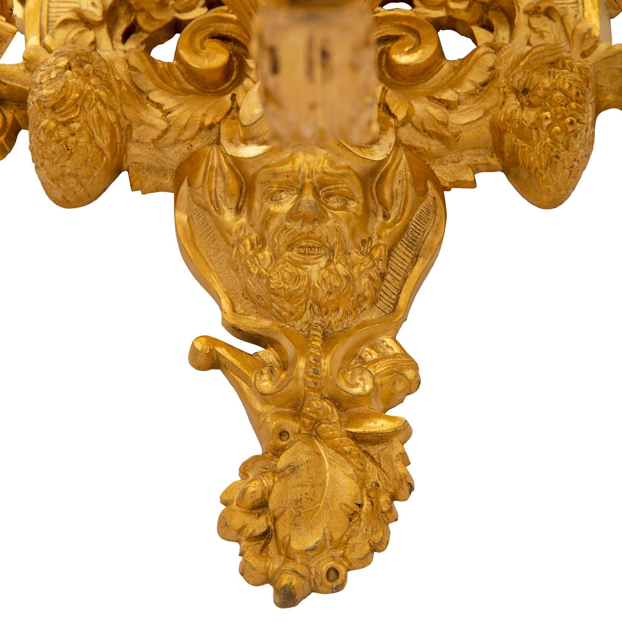 Pair of French 19th Century Louis XIV Style Ormolu Three Arm Sconces For Sale 5