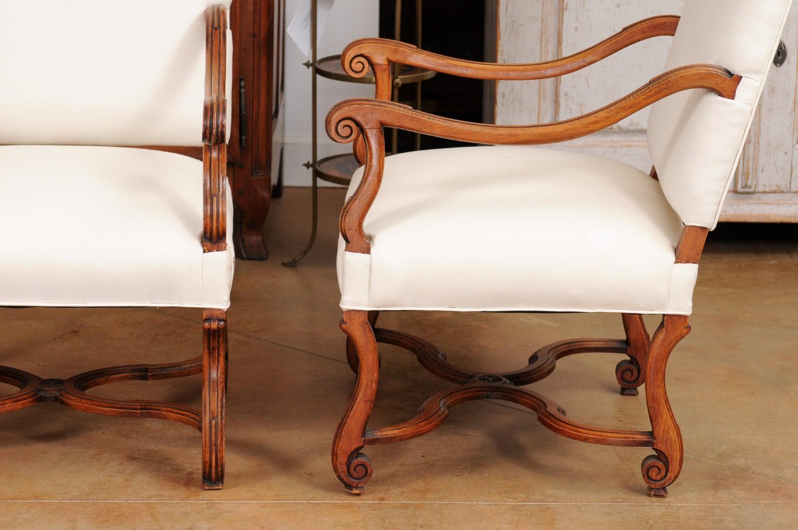 Pair of French 19th Century Louis XIV Style Walnut Fauteuils with New Upholstery 6