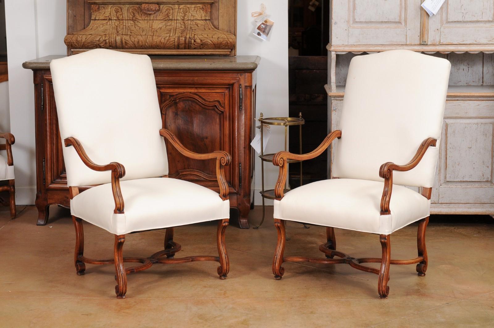 Pair of French 19th Century Louis XIV Style Walnut Fauteuils with New Upholstery 7