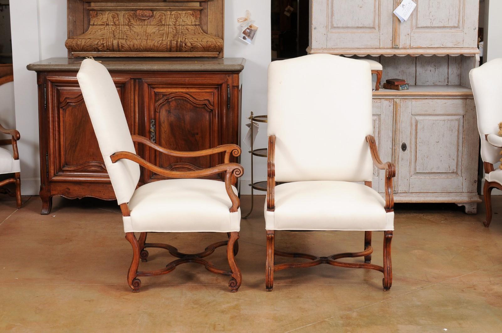 Pair of French 19th Century Louis XIV Style Walnut Fauteuils with New Upholstery 1
