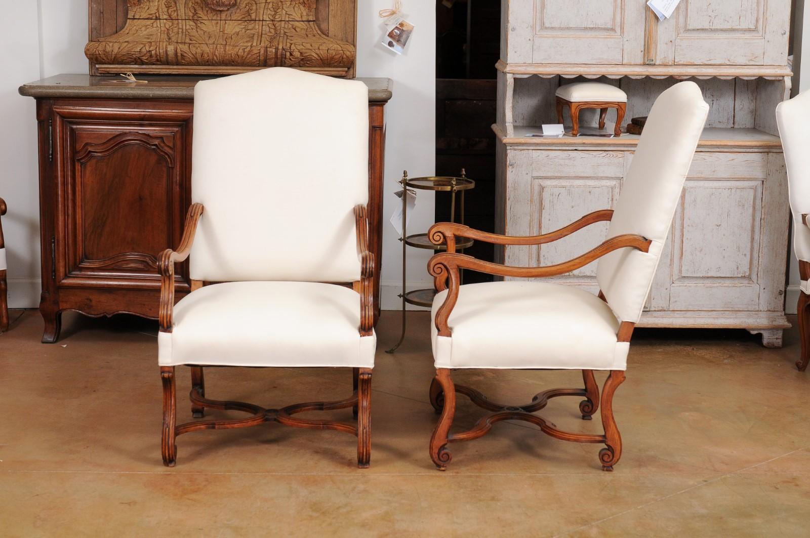 Pair of French 19th Century Louis XIV Style Walnut Fauteuils with New Upholstery 5