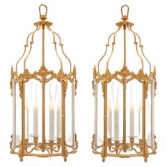 Pair of French 19th Century Louis XV Ormolu and Glass Lanterns