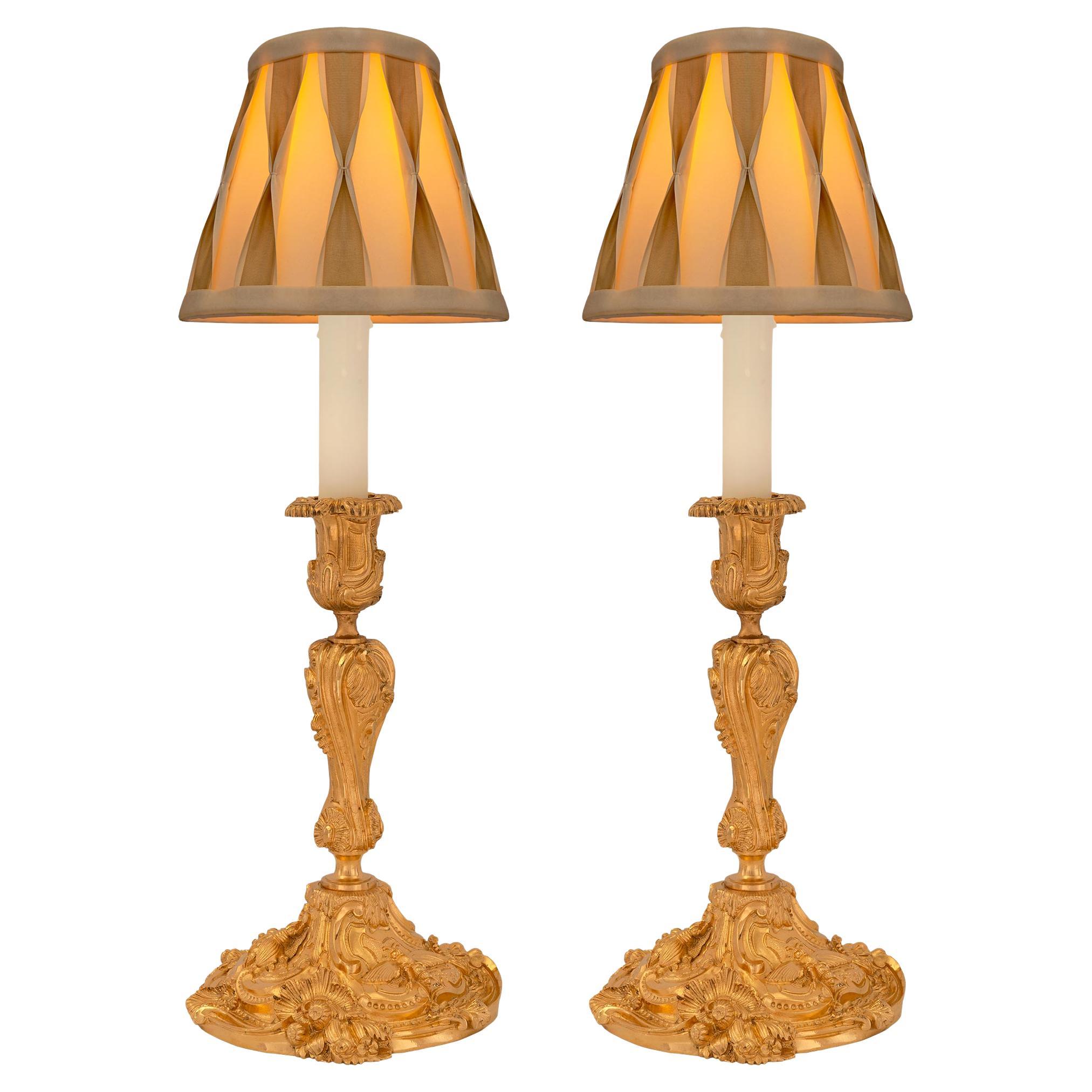 Pair of French 19th Century Louis XV St. Belle Époque Period Candlestick Lamps For Sale