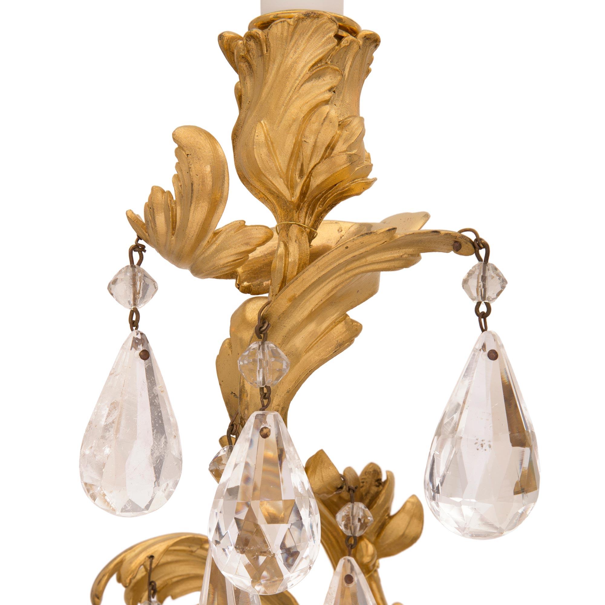 Crystal Pair of French 19th Century Louis XV St. Belle Époque Period Sconces For Sale