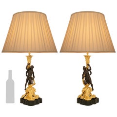 pair of French 19th century Louis XV st. Bronze, Wood, and Ormolu lamps