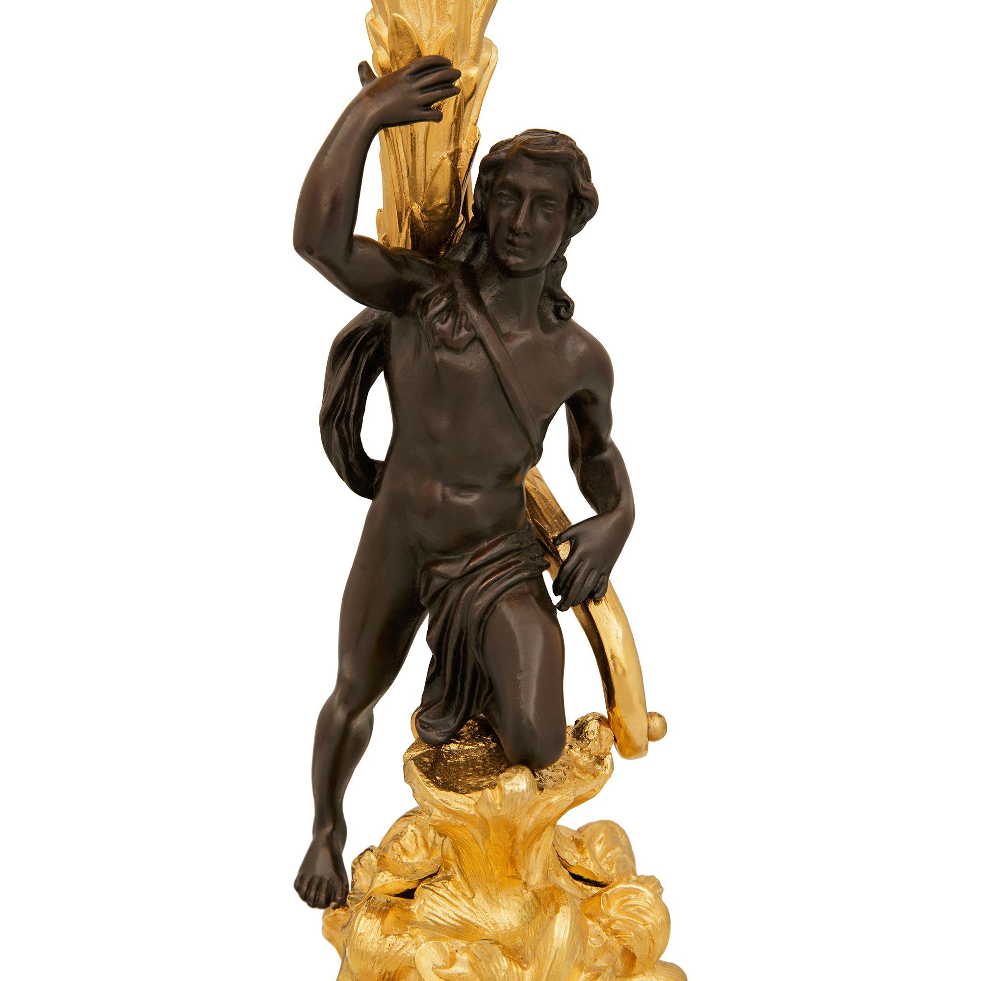 Paar französische Lampen aus Bronze, Holz und Ormolu im Stil Louis XV des 19. im Angebot 2