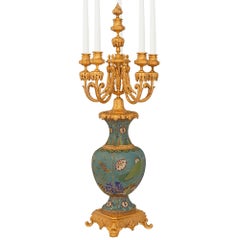 Pair Of French 19th Century Louis XV St. Cloisonné And Ormolu Candelabras