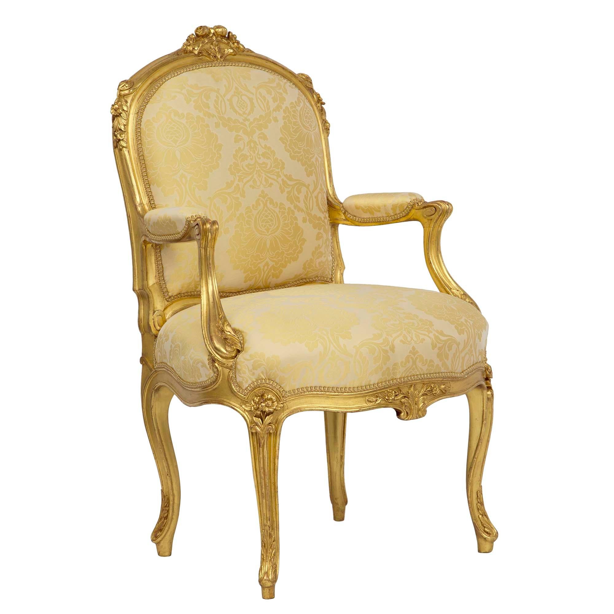 Pair of French 19th Century Louis XV St. Giltwood Armchairs In Good Condition For Sale In West Palm Beach, FL