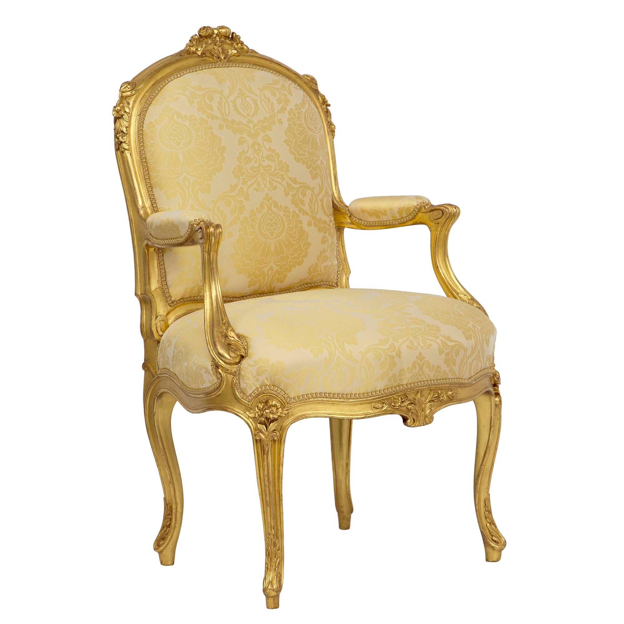 Pair of French 19th Century Louis XV St. Giltwood Armchairs In Good Condition In West Palm Beach, FL