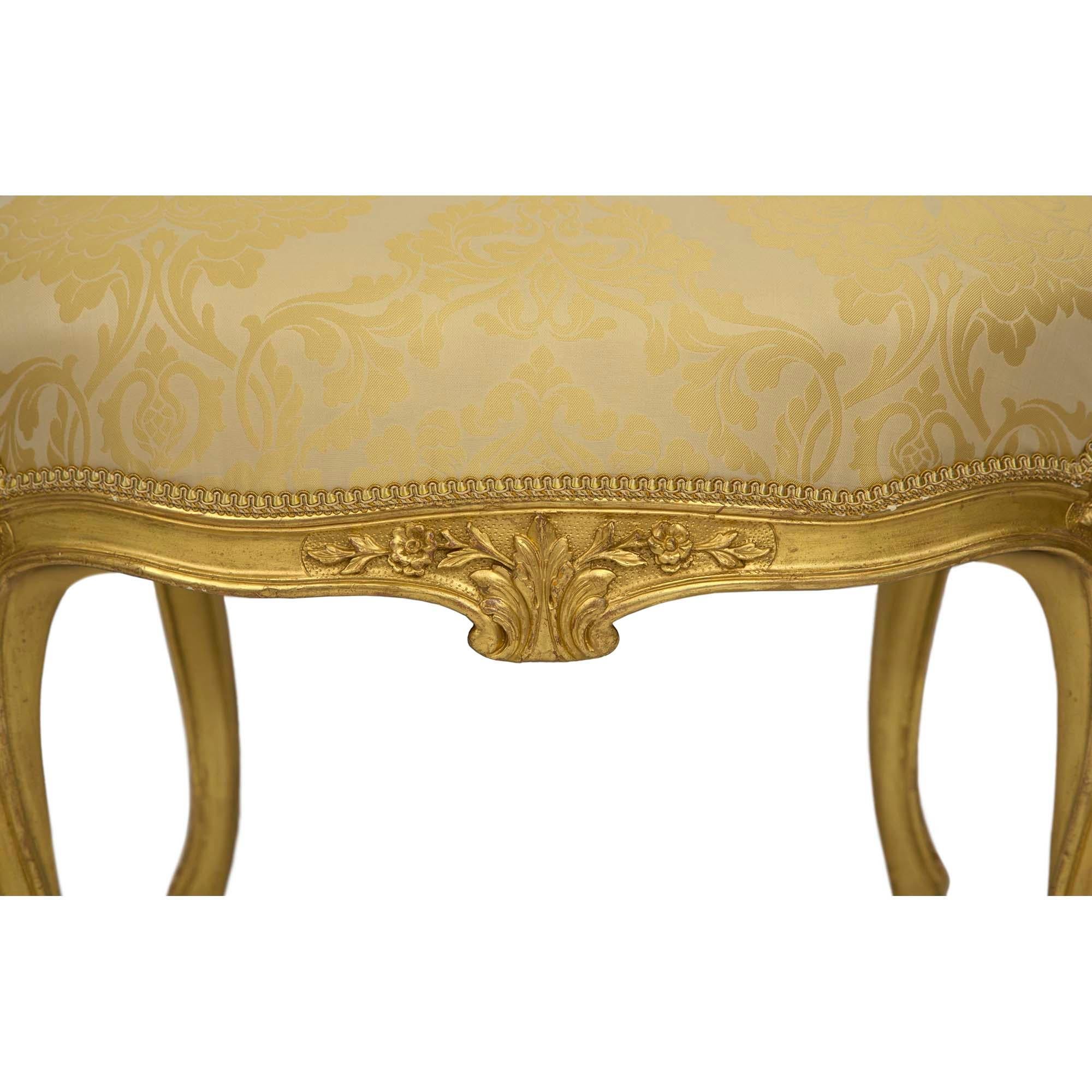 Pair of French 19th Century Louis XV St. Giltwood Armchairs 4