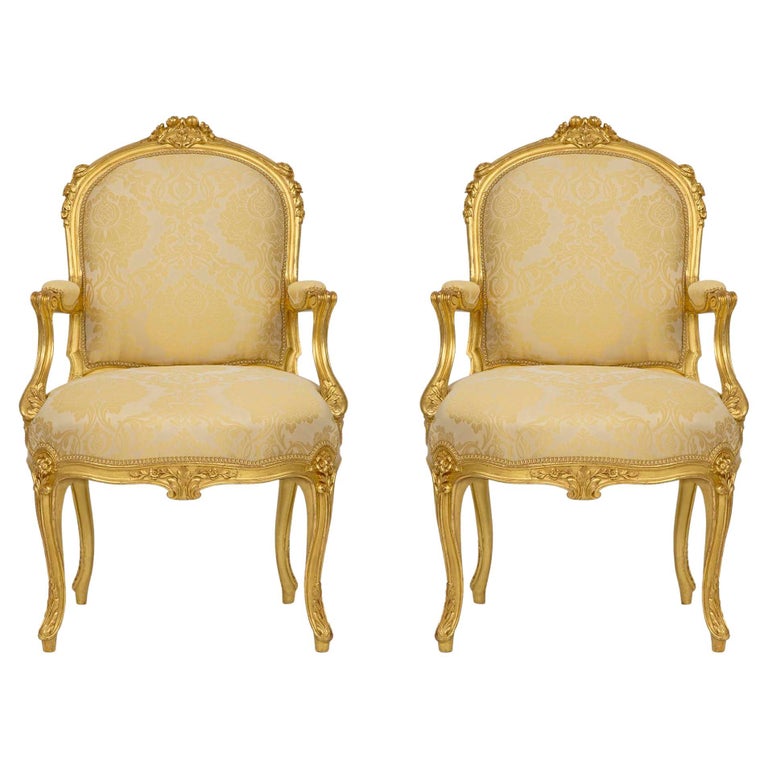 Pair of French 19th Century Louis XV St. Giltwood Armchairs For Sale at ...