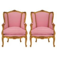 Pair of French 19th Century Louis XV St. Giltwood Armchairs