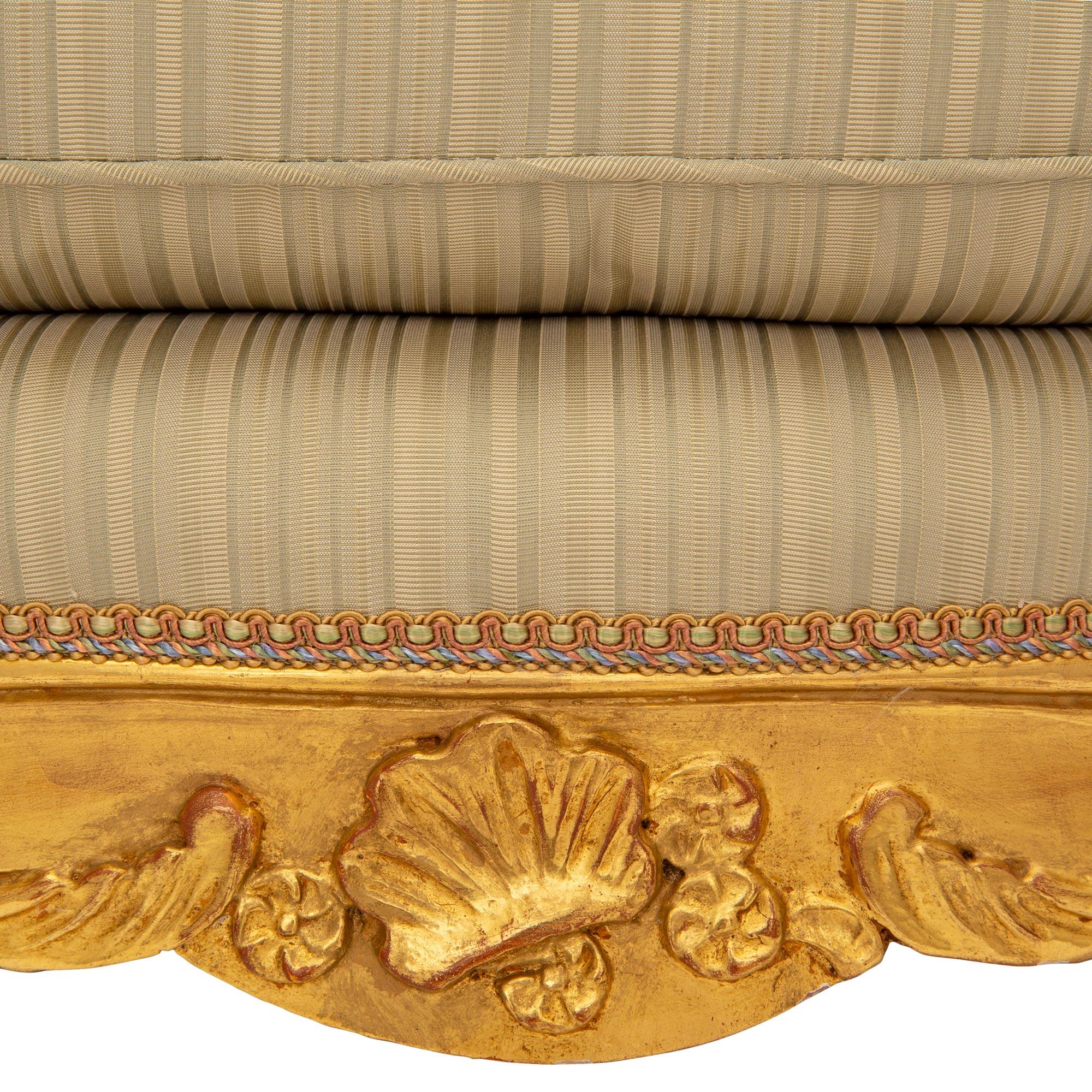 Pair of French 19th Century Louis XV St. Giltwood Bergères À Oreilles Armchairs For Sale 5