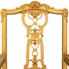 Pair Of French 19th Century Louis XV St. Giltwood Fauteuils Armchairs