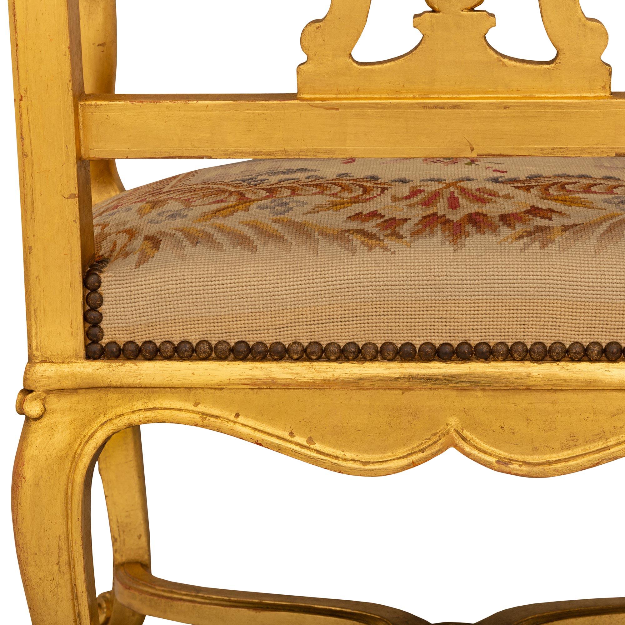 Pair Of French 19th Century Louis XV St. Giltwood Fauteuils Armchairs For Sale 4