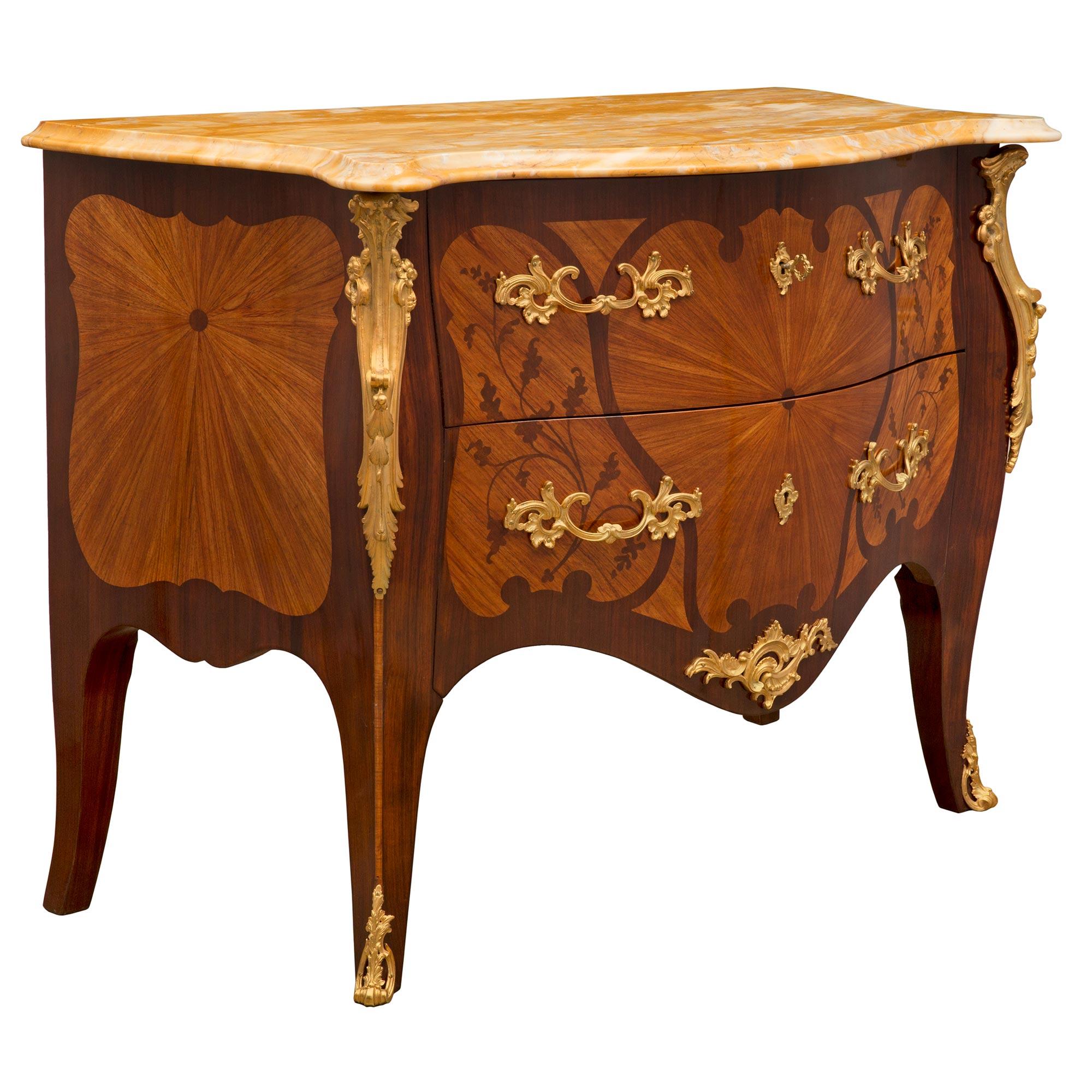 Belle Époque Pair of French 19th Century Louis XV St. Kingwood and Tulipwood Commodes