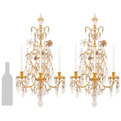 coppia di appliques francesi del XIX secolo in stile Luigi XV con ormolu, ametista e cristallo