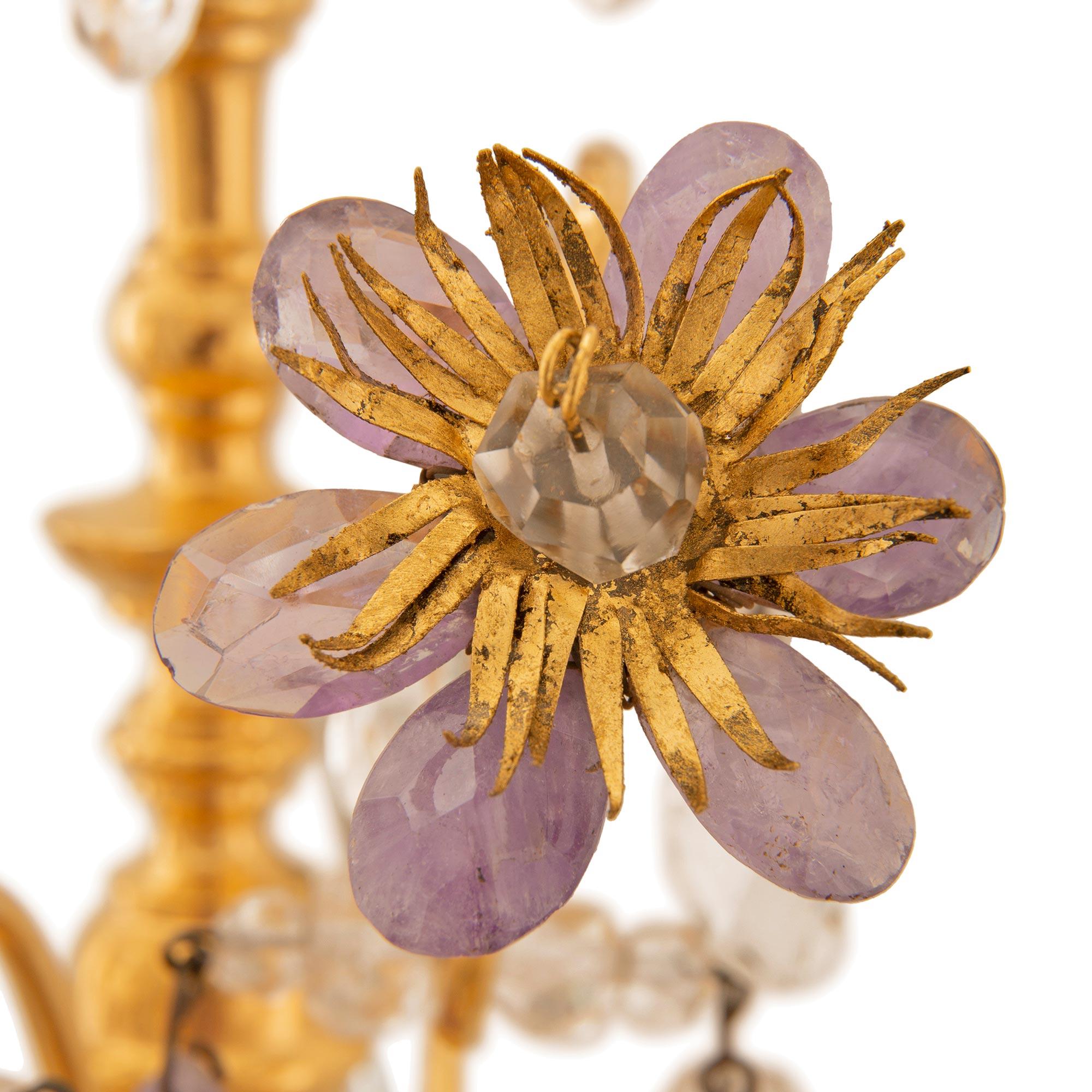 pair of French 19th century Louis XV st. Ormolu, Amethyst, and Crystal sconces For Sale 1